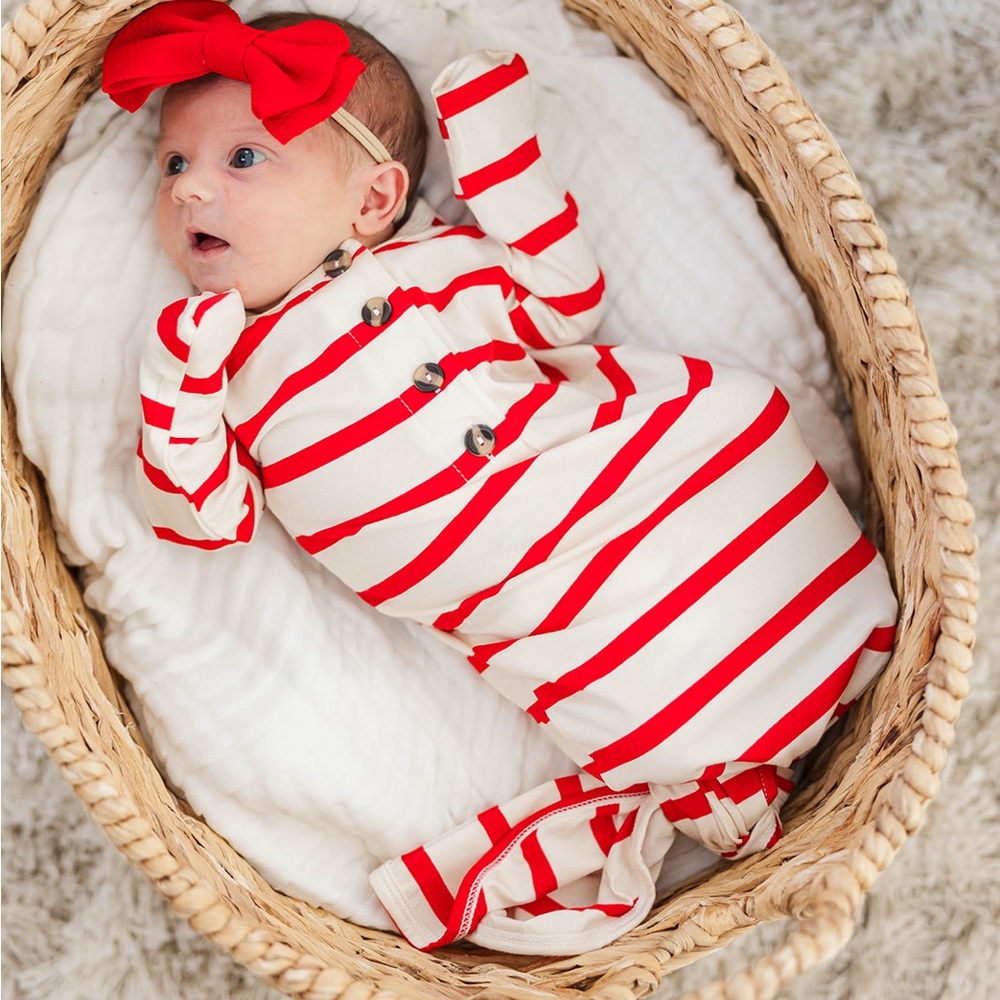 Lou Lou Baby Tie Knot Gown Red & White Stripe Sz NB